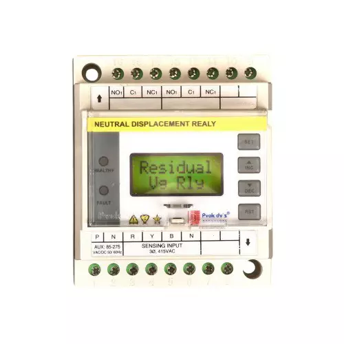 Prok DVs Neutral Displacement Relay Open Delta 8 Character, 2 Line LCD 3 Phase 3 Wire Flush Mounting, MPND-33(OD)