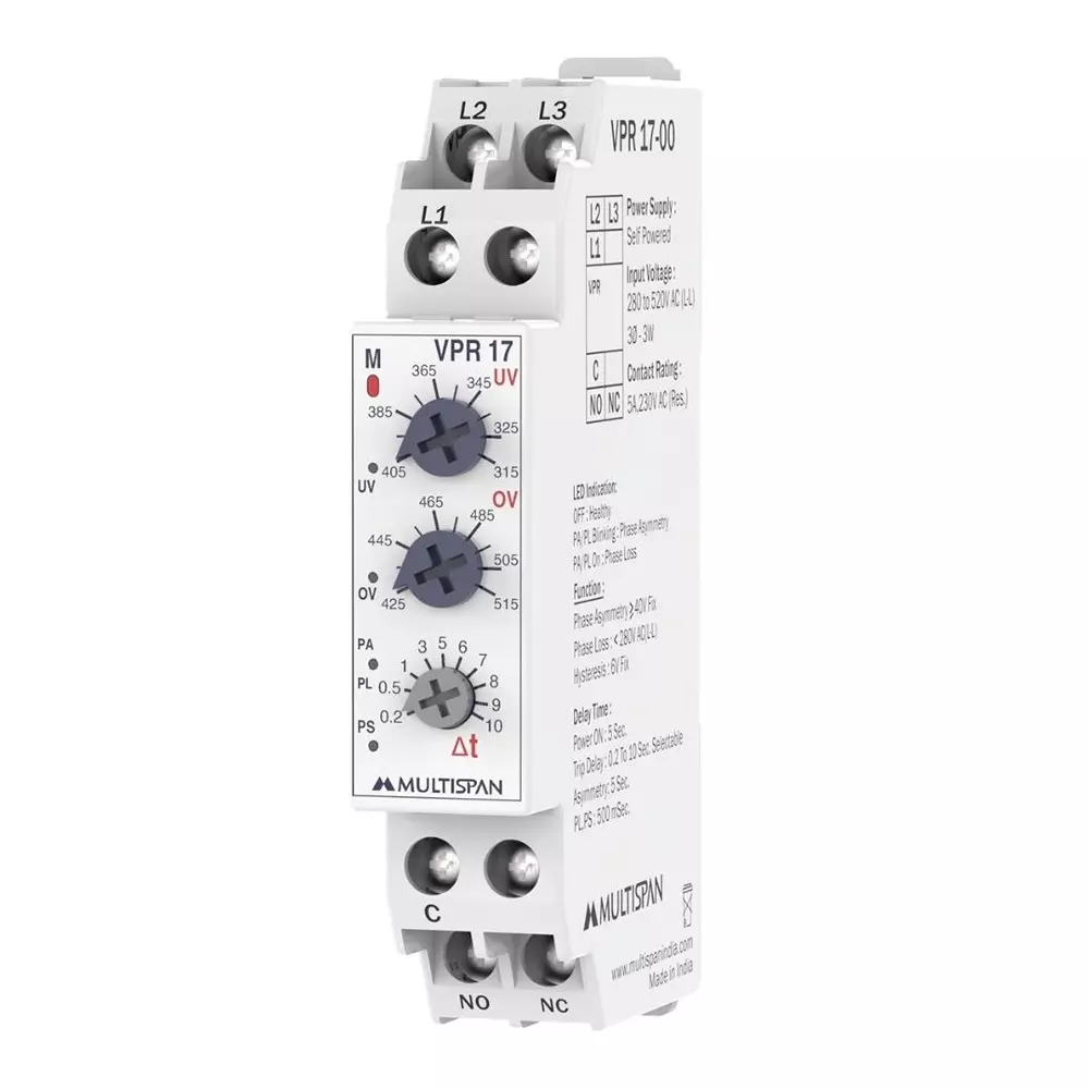 MULTISPAN Voltage Protection Relay 90x17.5x62 mm 1 Relay Output 280-520 V AC (P-P) Voltage Range, VPR-17