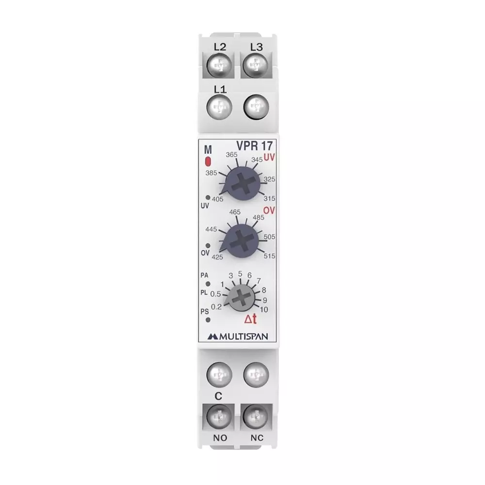 MULTISPAN Voltage Protection Relay 90x17.5x62 mm 1 Relay Output 280-520 V AC (P-P) Voltage Range, VPR-17