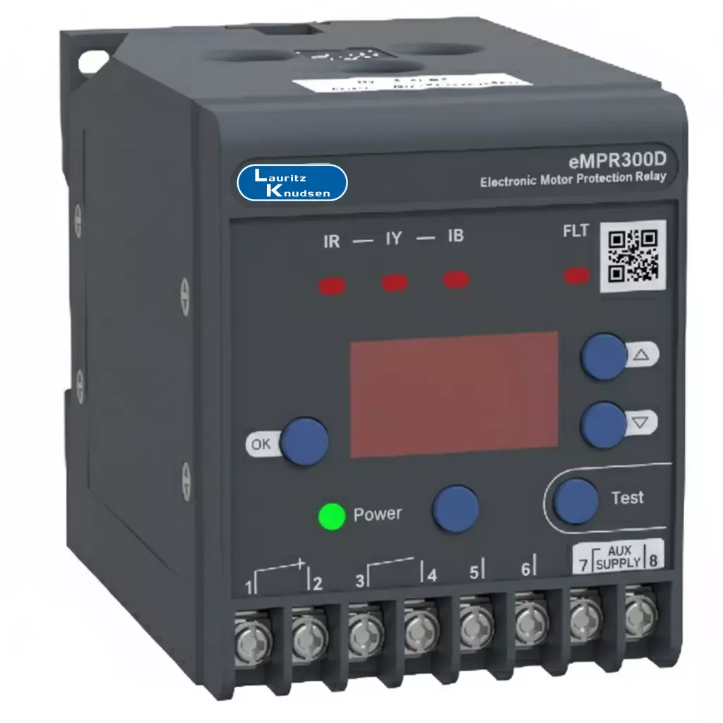 L&T (Lauritz Knudsen) Electronic Motor Protection Relay With In-Built Display, 1-5.5 A Thermal Overload Range and 85-265 V AC Aux. Supply Voltage, EMPR300DCAO