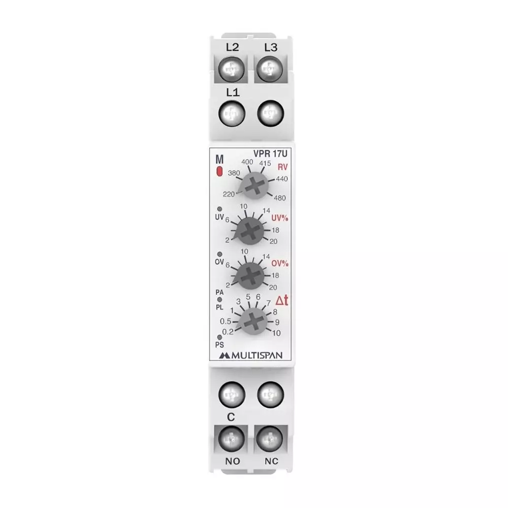 MULTISPAN Voltage Protection Relay 90x17.5x62 mm 1 Relay Output 170-528 V AC (P-P) Voltage Range, VPR-17U