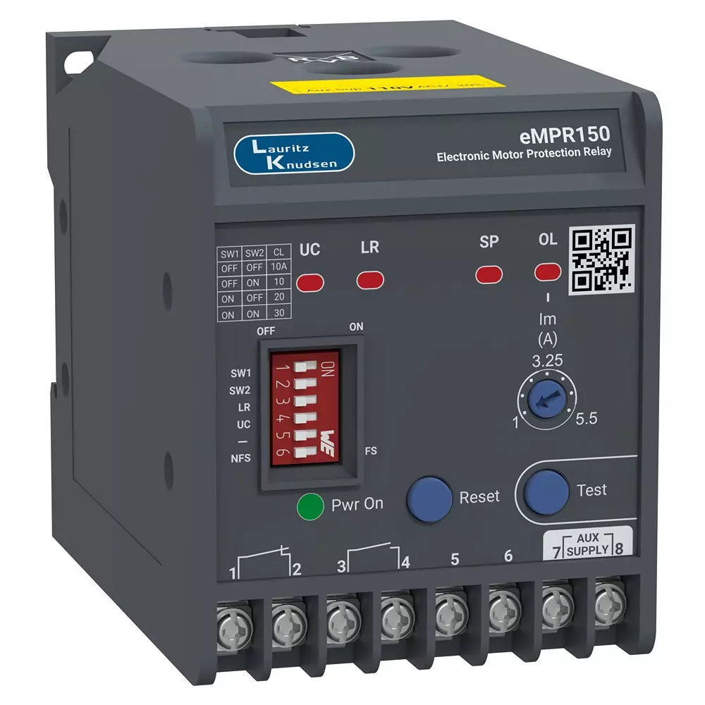 lt-lauritz-knudsen-electronic-motor-protection-relay-1-55-a-thermal-overload-range-and-110-v-ac-aux-supply-voltage-empr150xaao