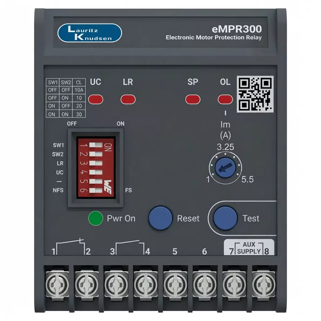 L&T (Lauritz Knudsen) Electronic Motor Protection Relay With Built-In Earth Fault Protection and 1-5.5 A Thermal Overload Range, EMPR300XAAO