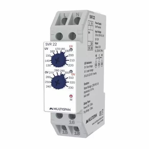 MULTISPAN Analog Voltage Protection Relay 90x22.5x72 mm 1 Relay Output 160-300 V AC (10 2W) Voltage Range, SVR-22