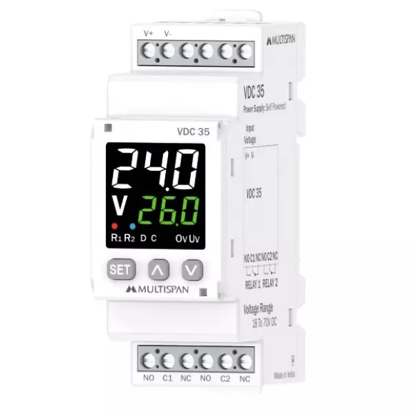 MULTISPAN DC Voltage Protection Relay 90x35x63 mm 18-70 V DC/70-300 V DC Voltage Range Self Powered, VDC-35