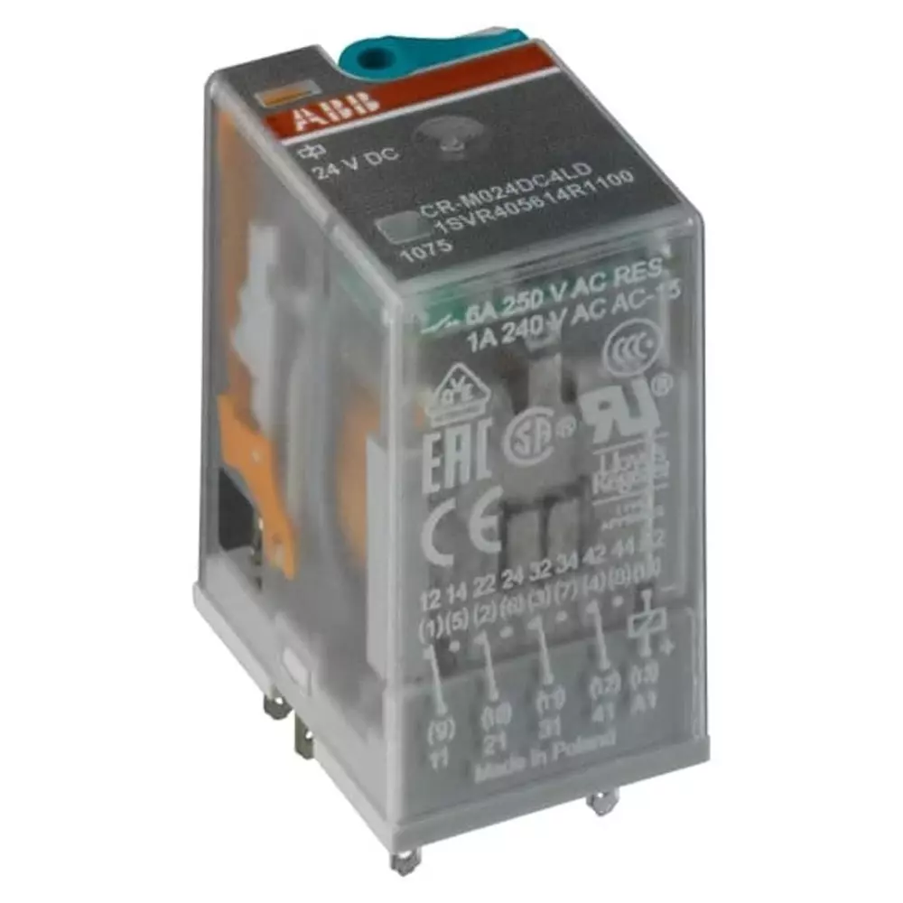 ABB CR-M Series Interface Relay, DIN Rail Mount, 24 V DC Coil, 4CO (SPDT), 6A Load, 1SVR405618R1000 CR-M024DC4G