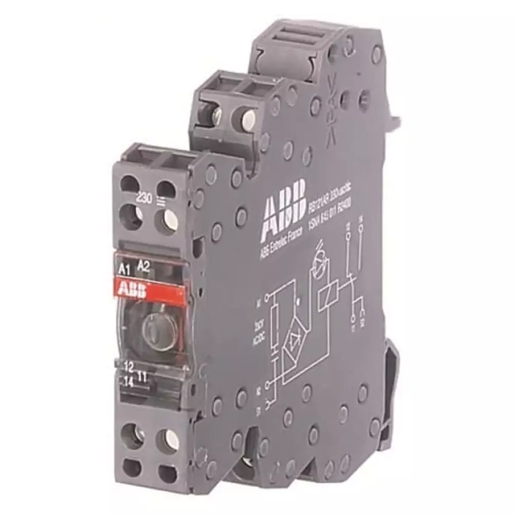 ABB RBR122G Series Interface Relay, DIN Rail Mount, 24 V AC/DC Coil, DPDT, 8A Load, 1SNA645512R2700