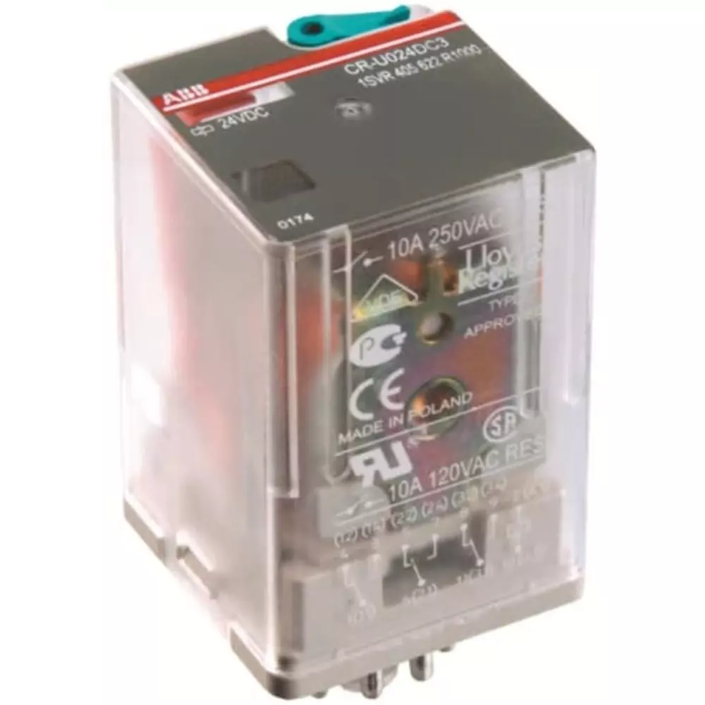 ABB CR-U Series Interface Relay, DIN Rail Mount, 24 V DC Coil, 3CO (SPDT), 10A Load, 1SVR405622R1100 CR-U024DC3L