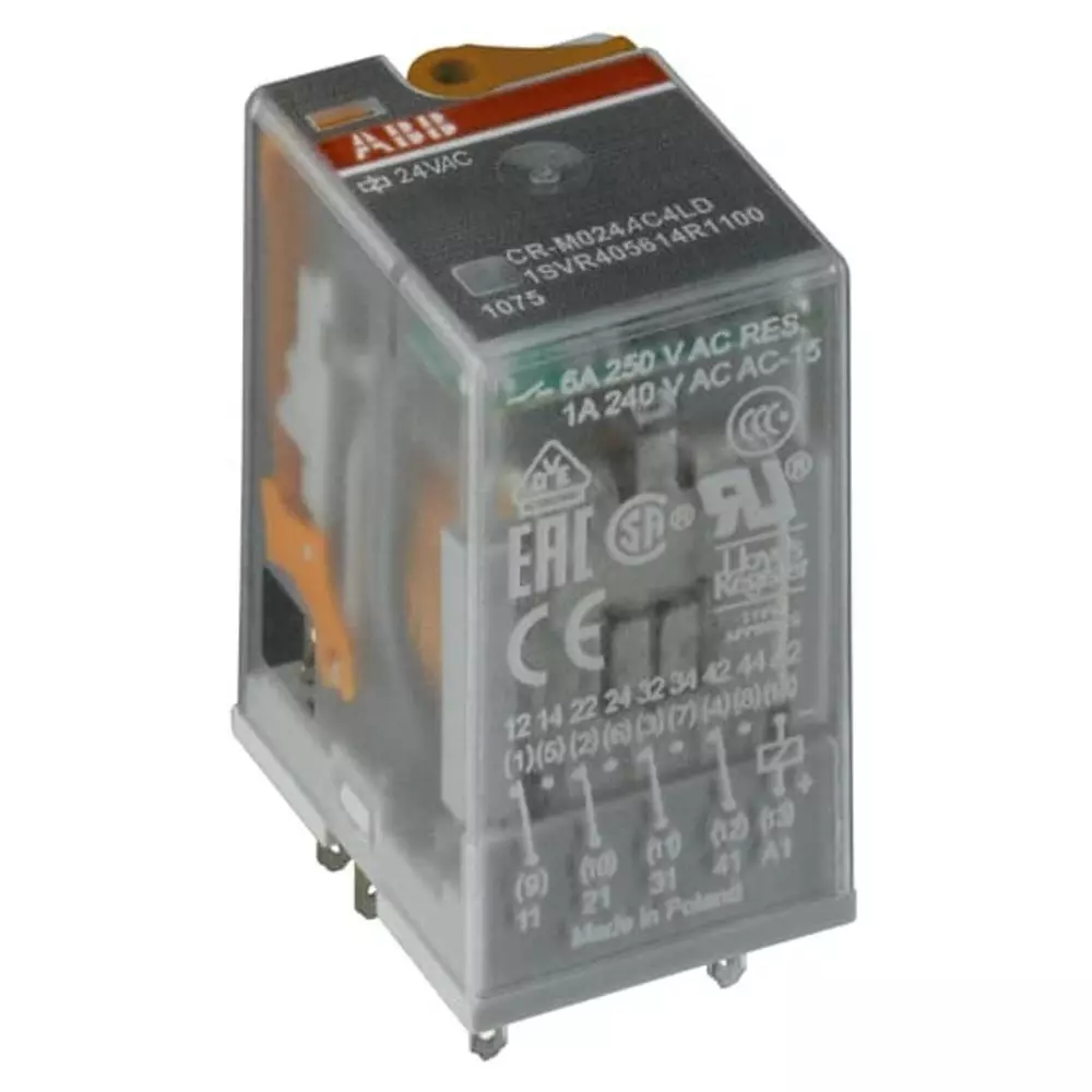 ABB CR Series Interface Relay, DIN Rail Mount, 48 V AC Coil, SPDT, 12A Load, 1SVR405611R5100 CR-M048AC2L
