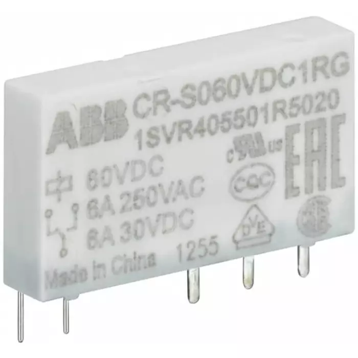 ABB CR-S Series Interface Relay, DIN Rail Mount, 60 V DC Coil, SPDT, 6A Load, 1SVR405501R5010 CR-S060VDC1R