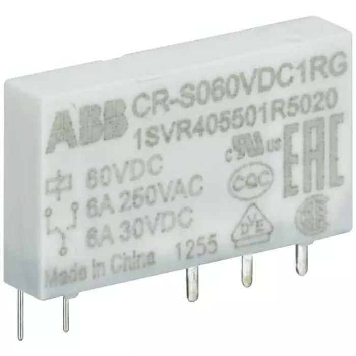 ABB CR Series Interface Relay, DIN Rail Mount, 12 V DC Coil, SPDT, 6A Load, 1SVR405501R2010 CR-S012VDC1R