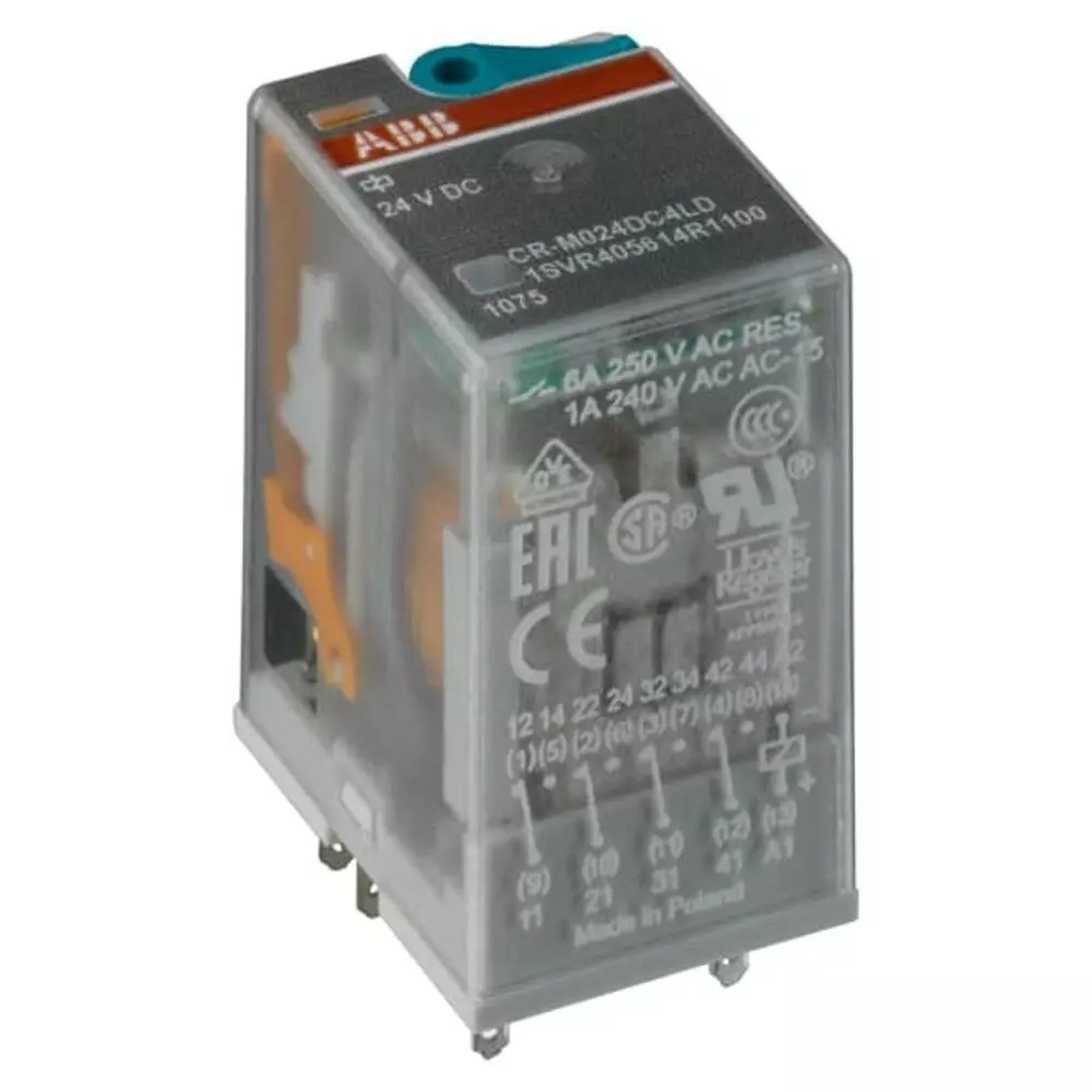 ABB CR Series Interface Relay, DIN Rail Mount, 24 V DC Coil, SPDT, 6A Load, 1SVR405614R1100 CR-M024DC4LD