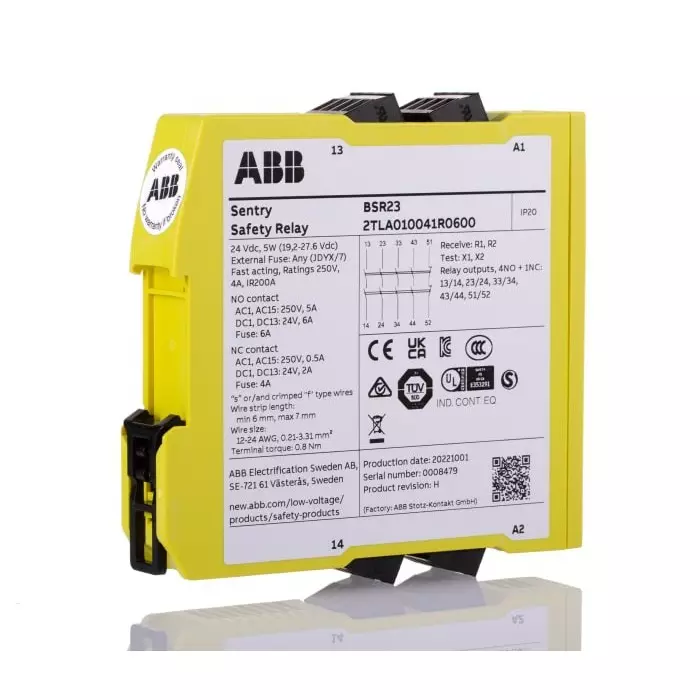 ABB - JOKAB Sentry BSR23 Safety Relay Expansion Module 24 V DC 5 Safety Contacts, 2TLA010041R0600Sentry BSR23 24VDC