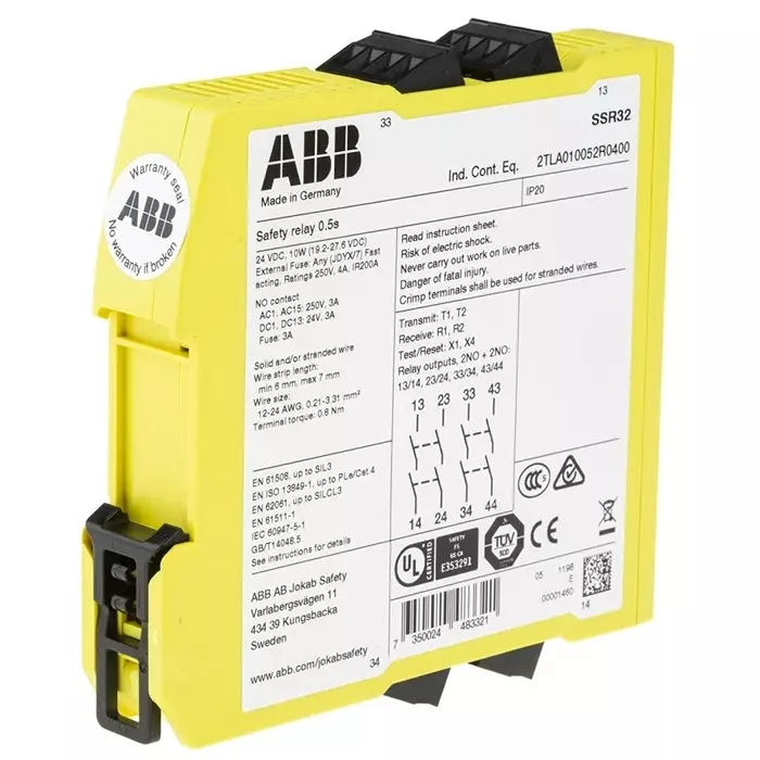ABB - JOKAB Sentry SSR32 Time Delay Safety Relay 24 V DC Dual-Channel 4 Safety Contacts, 2TLA010052R0400Sentry SSR32 24VDC