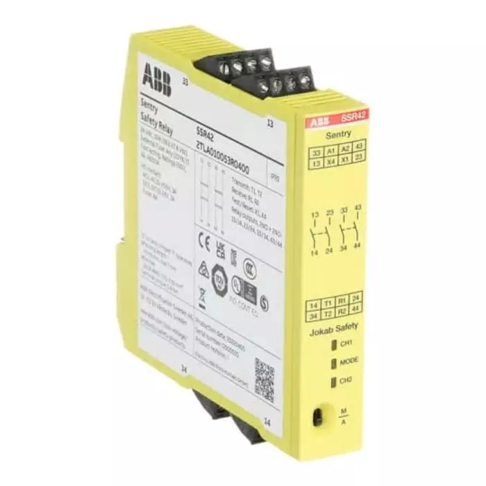 ABB - JOKAB Sentry SSR42 Time Delay Safety Relay 24 V DC Dual-Channel 4 Safety Contacts, 2TLA010053R0400Sentry SSR42 24VDC