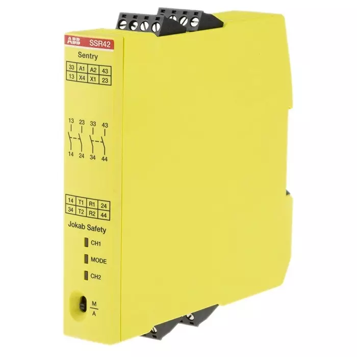 ABB - JOKAB Sentry SSR42 Time Delay Safety Relay 24 V DC Dual-Channel 4 Safety Contacts, 2TLA010053R0400Sentry SSR42 24VDC