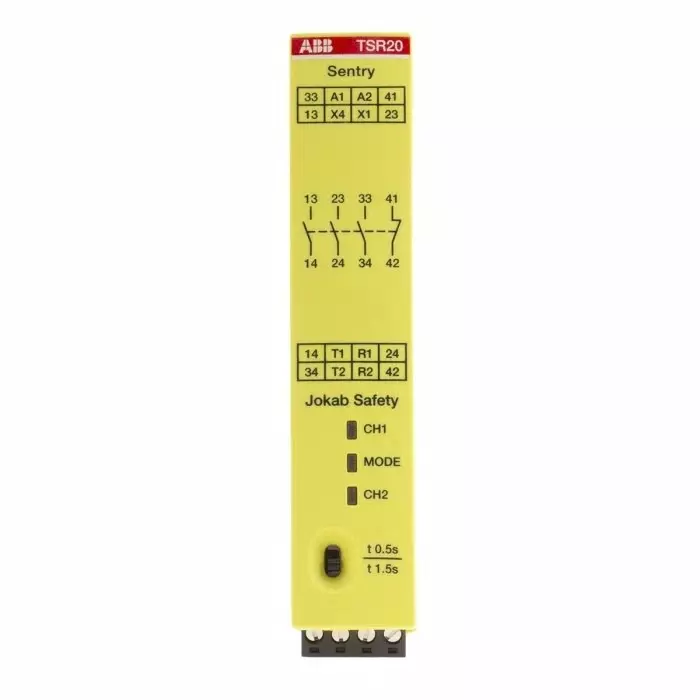 ABB - JOKAB Sentry TSR20 Time Delay Safety Relay 24 V DC Dual-Channel 4 Safety Contacts, 2TLA010061R0000Sentry TSR20 24VDC