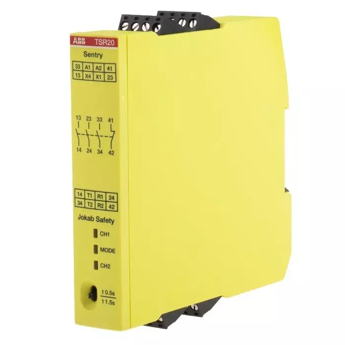 ABB - JOKAB Sentry TSR20 Time Delay Safety Relay 24 V DC Dual-Channel 4 Safety Contacts, 2TLA010061R0000Sentry TSR20 24VDC