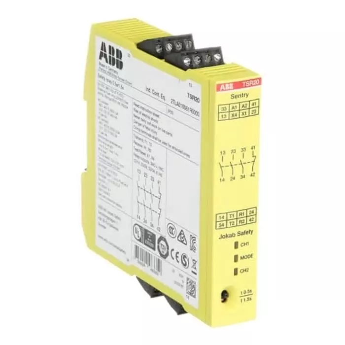 ABB - JOKAB Sentry TSR20 Time Delay Safety Relay 24 V DC Dual-Channel 4 Safety Contacts, 2TLA010061R0000Sentry TSR20 24VDC