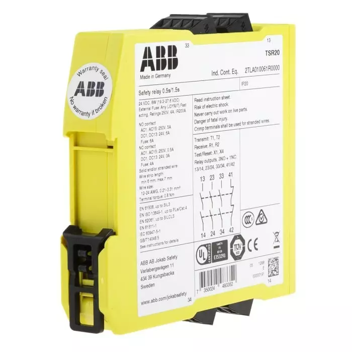 ABB - JOKAB Sentry TSR20 Time Delay Safety Relay 24 V DC Dual-Channel 4 Safety Contacts, 2TLA010061R0000Sentry TSR20 24VDC