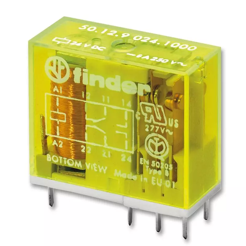 FINDER Relay, Safety, Dpdt, 250VAC, 8A, 50.12.9.005.1000