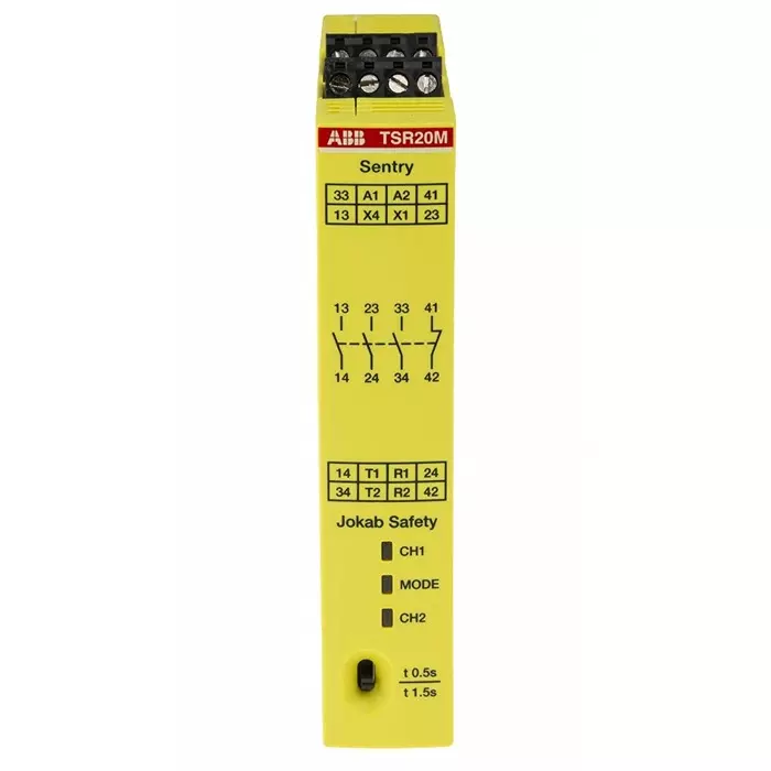 ABB - JOKAB Sentry TSR20M Time Delay Safety Relay 265 V AC 375 V DC Dual-Channel 4 Safety Contacts, 2TLA010061R0100Sentry TSR20M VAC/VDC