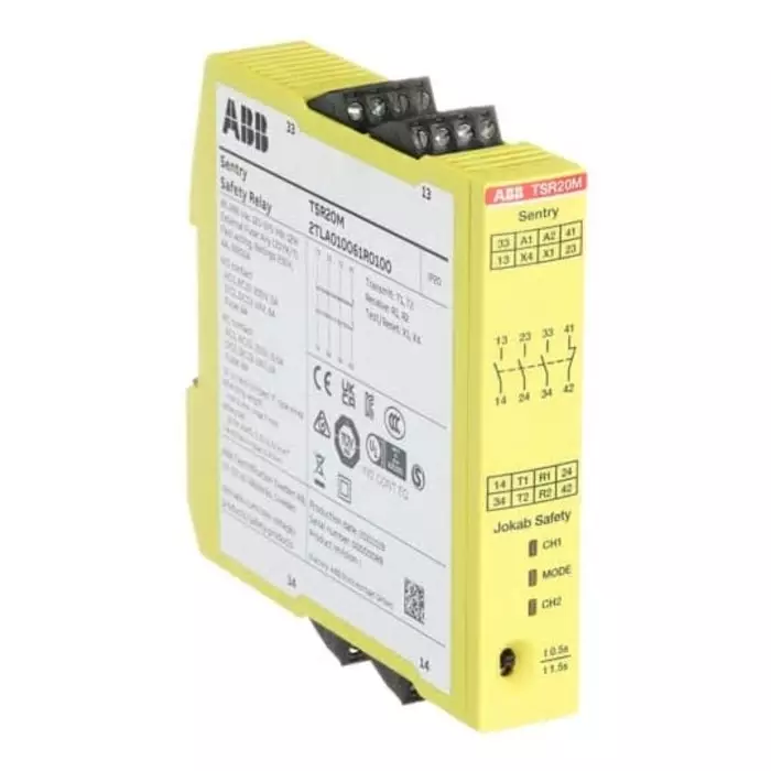 ABB - JOKAB Sentry TSR20M Time Delay Safety Relay 265 V AC 375 V DC Dual-Channel 4 Safety Contacts, 2TLA010061R0100Sentry TSR20M VAC/VDC