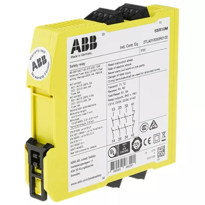 ABB - JOKAB Sentry SSR10M Safety Monitoring Safety Relay 265 V AC 375 V DC Dual-Channel 4 Safety Contacts, 2TLA010050R0100Sentry SSR10M VAC/VDC