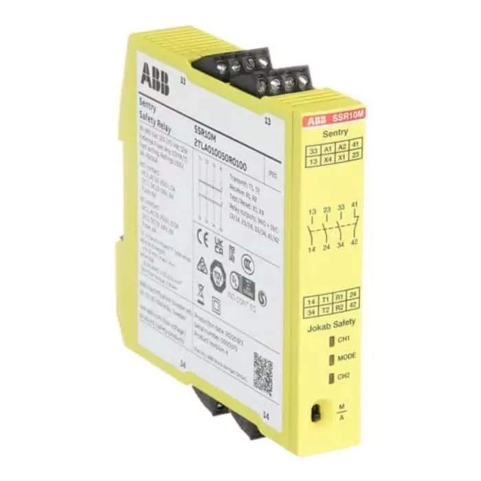 ABB - JOKAB Sentry SSR10M Safety Monitoring Safety Relay 265 V AC 375 V DC Dual-Channel 4 Safety Contacts, 2TLA010050R0100Sentry SSR10M VAC/VDC