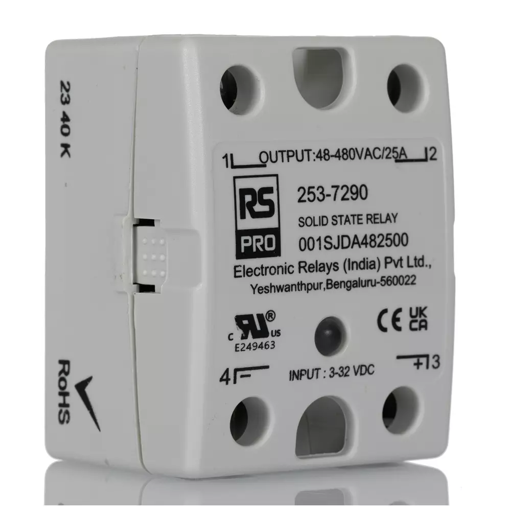 RS PRO Solid State Relay SPST 25 Amp Load Current 480 V RMS Load Voltage SCR Zero Cross, 2537290
