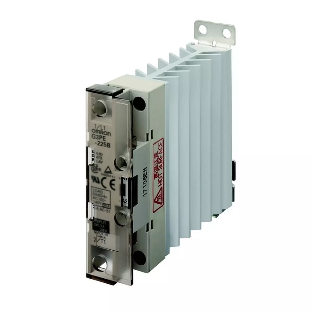 Omron Solid State Relay 1 Phase 25A 100-240 VAC with Heat Sink DIN Rail Mount, G3PE4002B