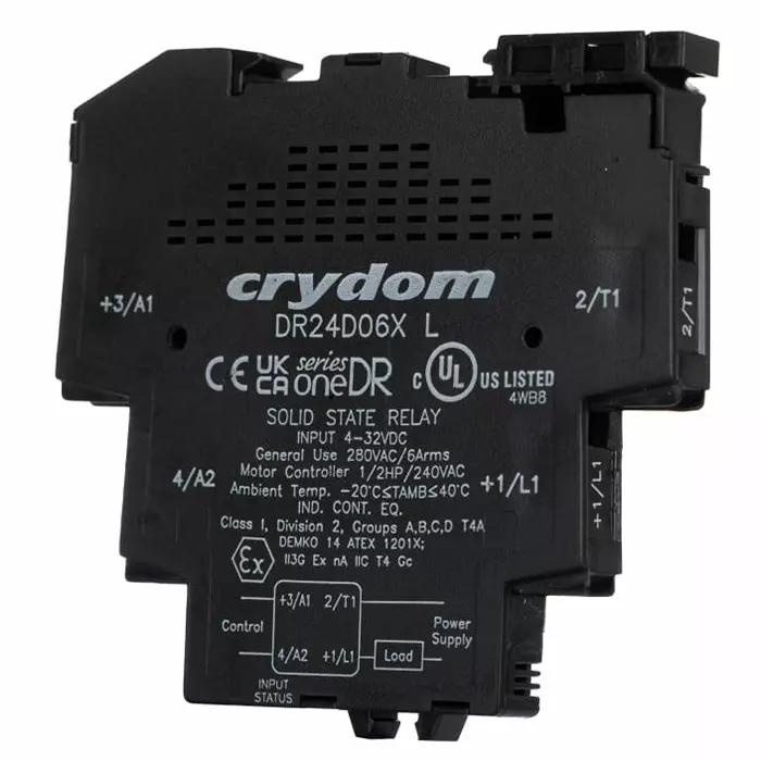 SENSATA/CRYDOM Solid State Interface Relay DR Series 32 V DC Control 6 A Load DIN Rail Mount, DR24D06X