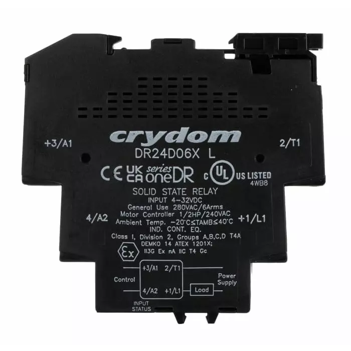 SENSATA/CRYDOM Solid State Interface Relay DR Series 32 V DC Control 6 A Load DIN Rail Mount, DR24D06X