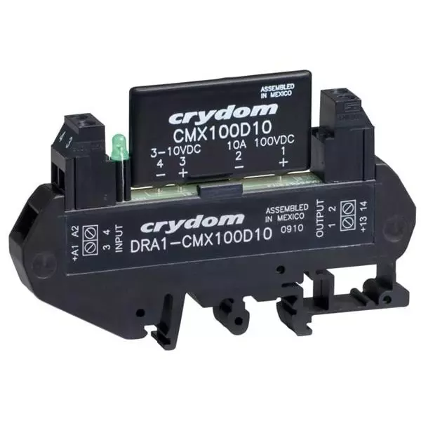 Crydom Solid State Relay DIN Rail Mount 10 Amp 1 Form A (SPST-NO) 1 to 100 V DC, DRA1-CMXE100D10