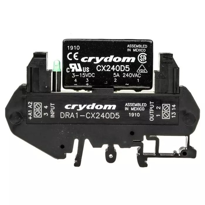 SENSATA/CRYDOM Solid State Interface Relay DRA1-CX Series 15 V DC Control 5 A RMS Load DIN Rail Mount, DRA1-CX240D5