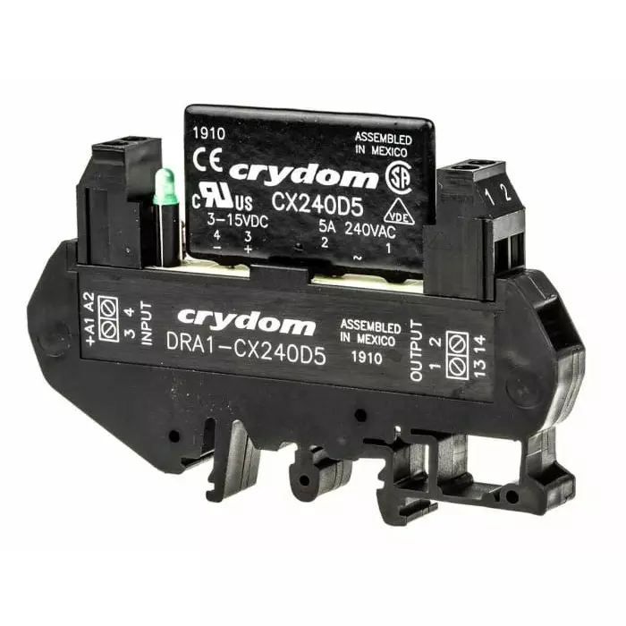 SENSATA/CRYDOM Solid State Interface Relay DRA1-CX Series 15 V DC Control 5 A RMS Load DIN Rail Mount, DRA1-CX240D5