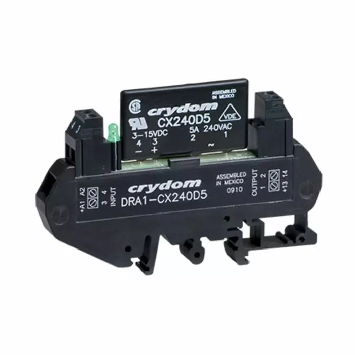 SENSATA/CRYDOM Solid State Interface Relay DRA1-CX Series 15 V DC Control 5 A RMS Load DIN Rail Mount, DRA1-CX240D5