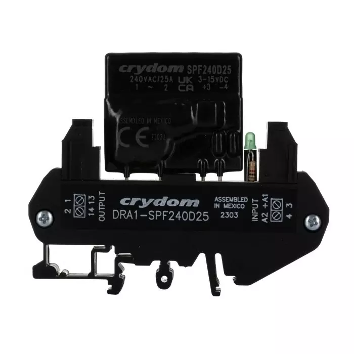 SENSATA/CRYDOM Solid State Interface Relay DRA1 SPF Series 15 V DC Control 10 A RMS Load DIN Rail Mount, DRA1-SPF240D25