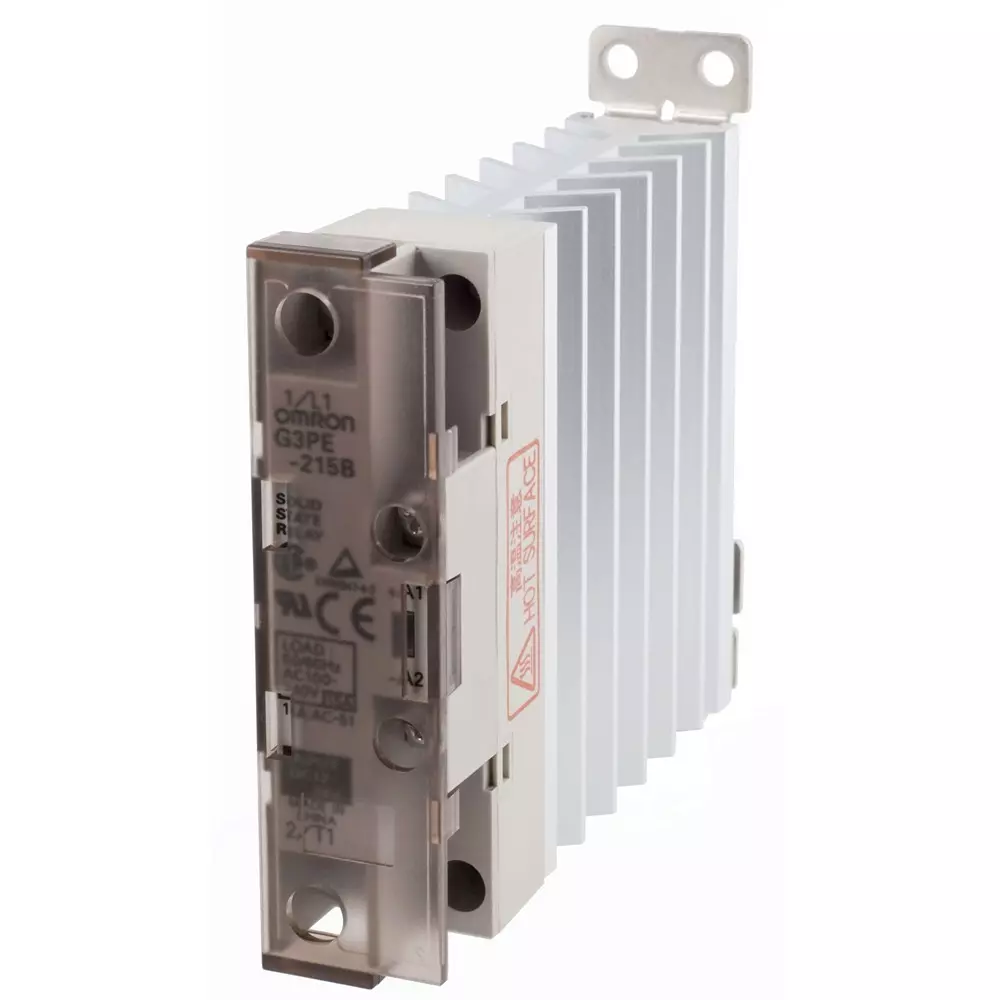 Omron Solid State Relay 1 Phase 15A 100-240 VAC with Heat Sink DIN Rail Mount, G3PE4001D