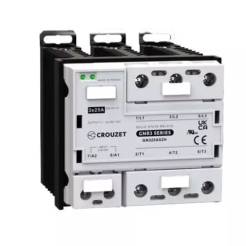 Crouzet GNR3 Series Three Phase Relays DIN Rail Mount 25 A Load Current Rating, GNR25DCZH