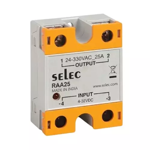SELEC Solid State Relay 90-280 V AC Control Input, 90-280 V AC Load Output and 25 A Max. Load Current, RAA25
