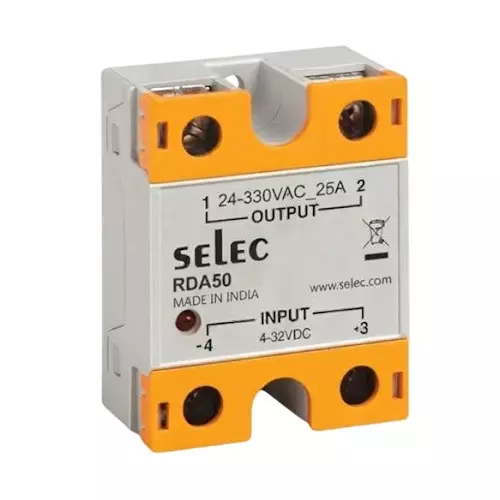 SELEC Solid State Relay 4-32 V DC Control Input, 24-480 V AC Load Output and 50 A Max. Load Current, RDA50