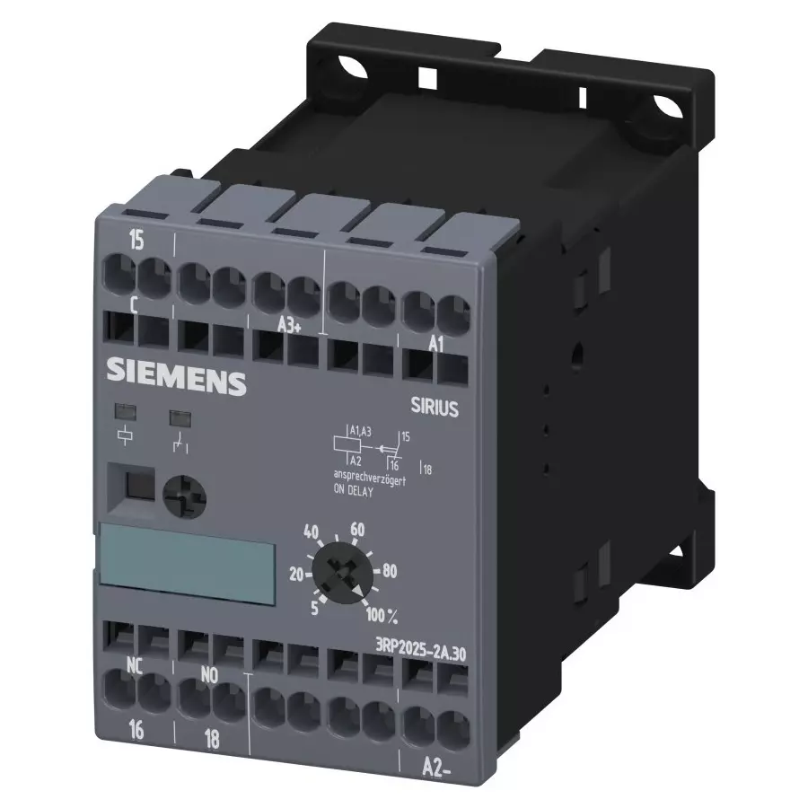 Siemens 3RP20 Series DIN Rail Mount Timer Relay, 24 V AC/DC, 1-Contact, 0.05 s - 100h, 1-Function, SPDT, 3RP2025-2AP30