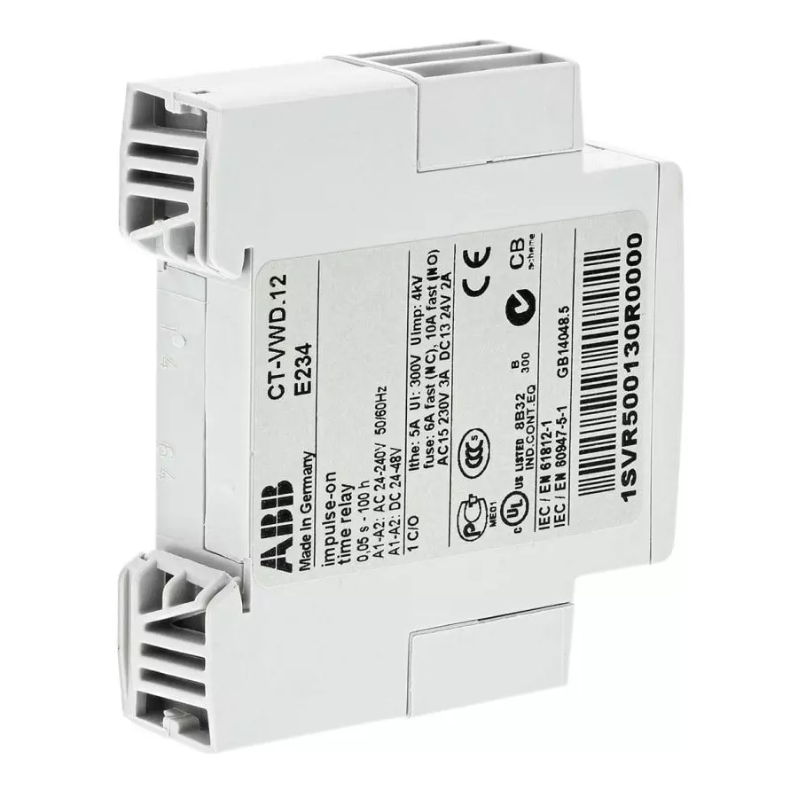 ABB DIN Rail Mount Timer Relay, 240V, 1-Contact, 0.05 â†’ 360000s, 1-Function, SPDT, 1SVR500130R0000CT-VWD.12