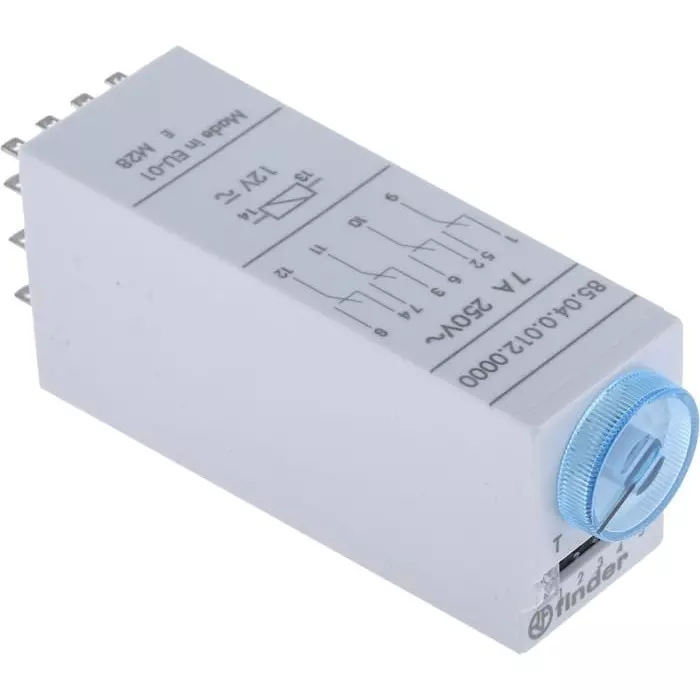 Finder 85 Series Plug In Timer Relay 12 V AC/DC 4-ContACt 0.05 to 100s 0.5 to 100h 0.5 to, 85.04.0.012.0000