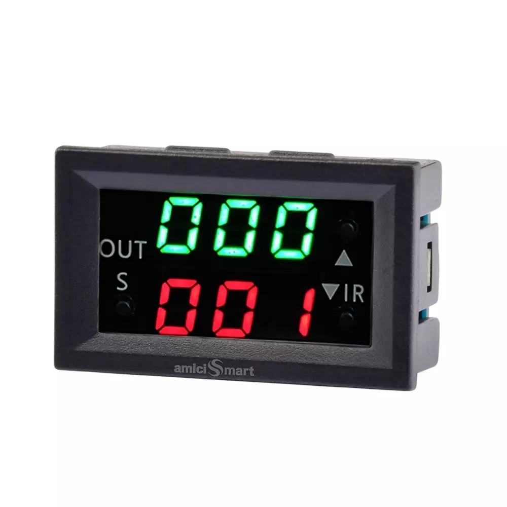 amiciSmart Digital Delay Timer Relay Module 12 VDC Dual Cycle ON/OFF Programmable Switch 1s–999h Adjustable Range