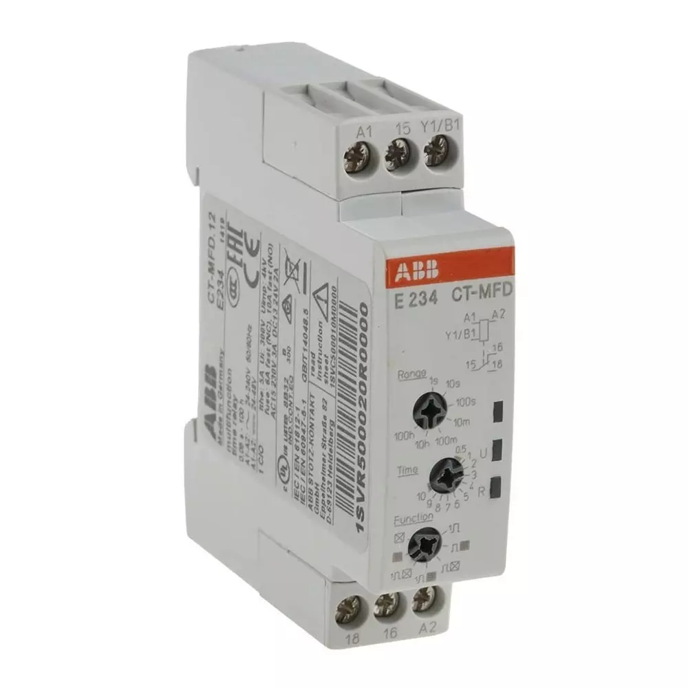 ABB DIN Rail Mount Timer Relay, 24 â†’ 240 V AC, 24 â†’ 48 V DC, 1-Contact, 0.05 s â†’ 100h, SPDT, 1SVR500020R0000CT-MFD.12
