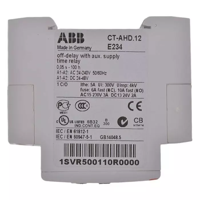ABB DIN Rail Mount Timer Relay, 24 â†’ 240 V AC, 24 â†’ 48 V DC, 1-Contact, 0.05 s â†’ 100h, 1-Function,, 1SVR500110R0000CT-AHD.12
