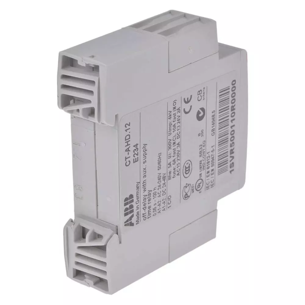 ABB DIN Rail Mount Timer Relay, 24 â†’ 240 V AC, 24 â†’ 48 V DC, 1-Contact, 0.05 s â†’ 100h, 1-Function,, 1SVR500110R0000CT-AHD.12