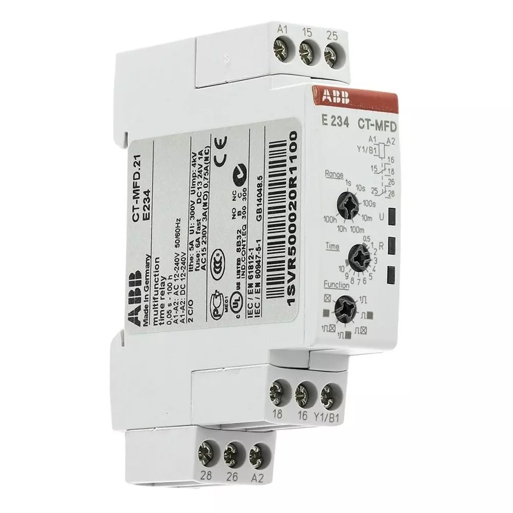 ABB DIN Rail Mount Timer Relay, 240V, 2-Contact, 0.05 â†’ 360000s, DPDT, 1SVR500020R1100CT-MFD.21